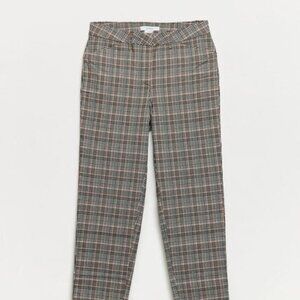cleo Petites // Christy Coral Plaid Slim Ankle Pant in Microtwill